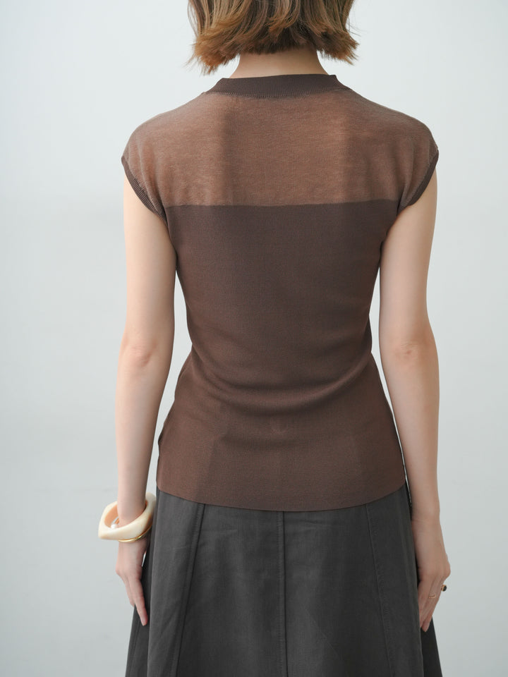[予約]シアー切替ニットトップス/brown