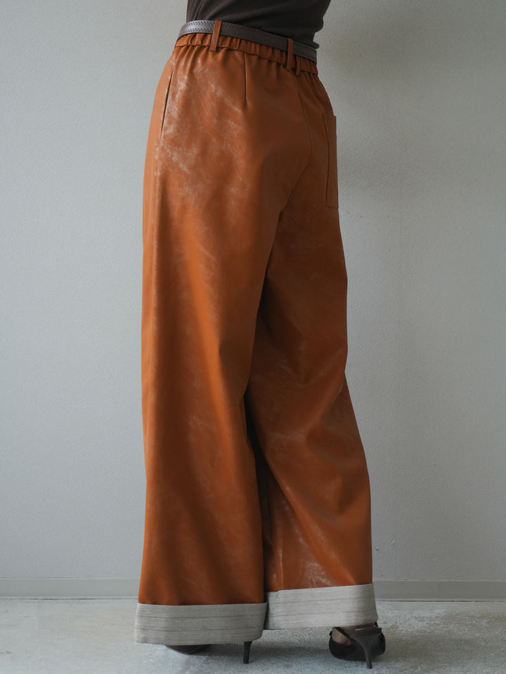 [予約]ベルト付折り返しレザーパンツ/orange
