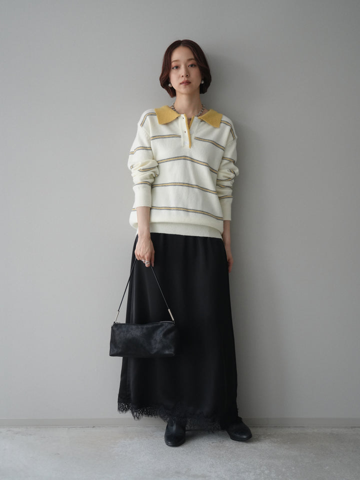 [予約]裾レースサテンナロースカート/black