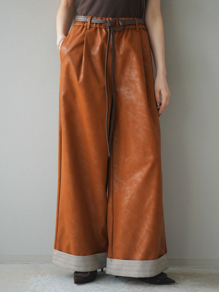 [予約]ベルト付折り返しレザーパンツ/orange