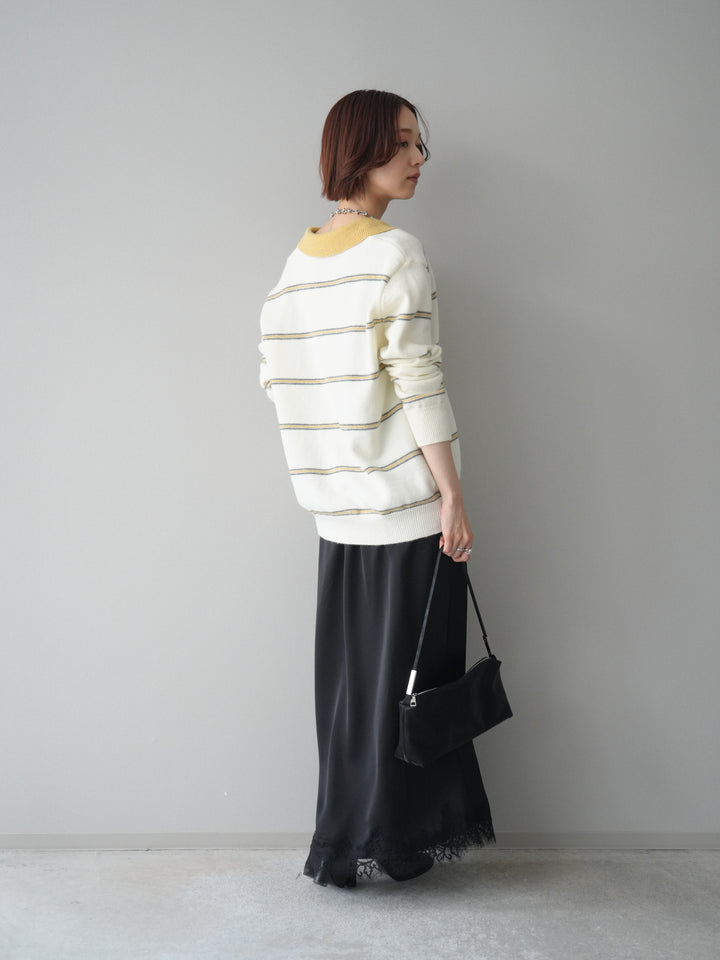 [予約]裾レースサテンナロースカート/black