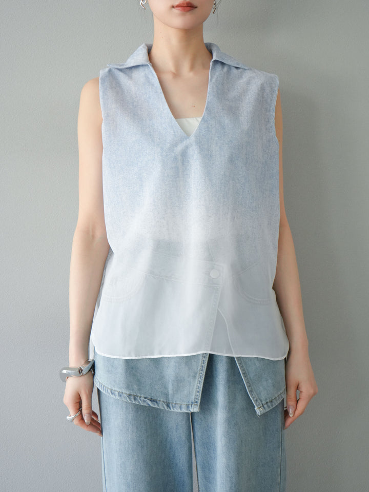 [予約]染めグラデージョンスキッパーブラウス/ライトブルー