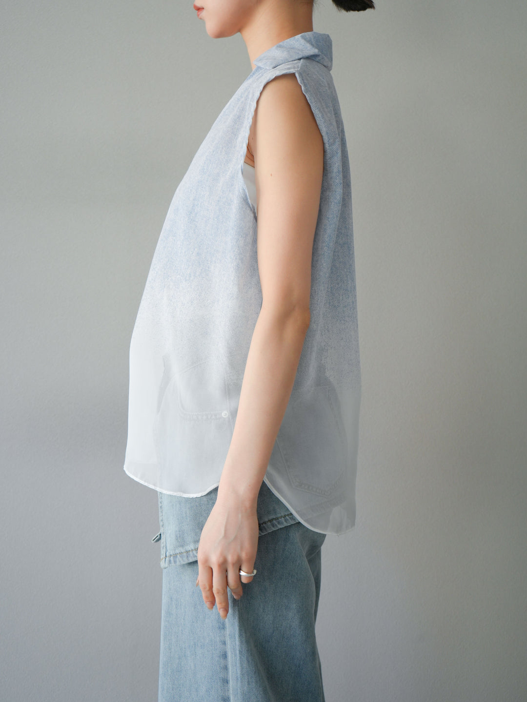 [予約]染めグラデージョンスキッパーブラウス/ライトブルー