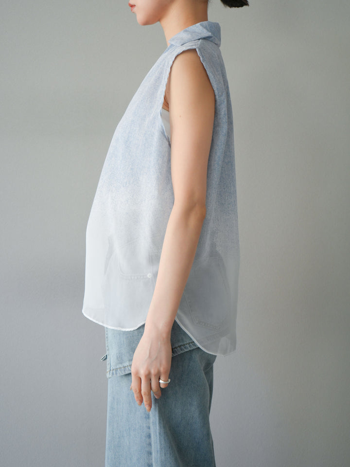 [予約]染めグラデージョンスキッパーブラウス/ライトブルー