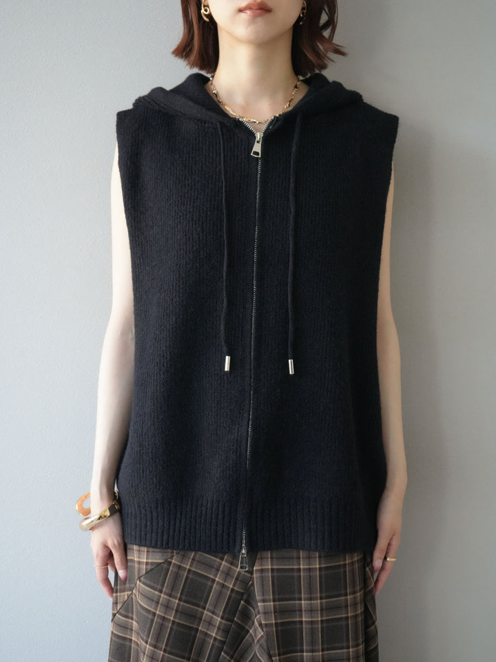 [予約]ノースリーブニットパーカー/ブラック