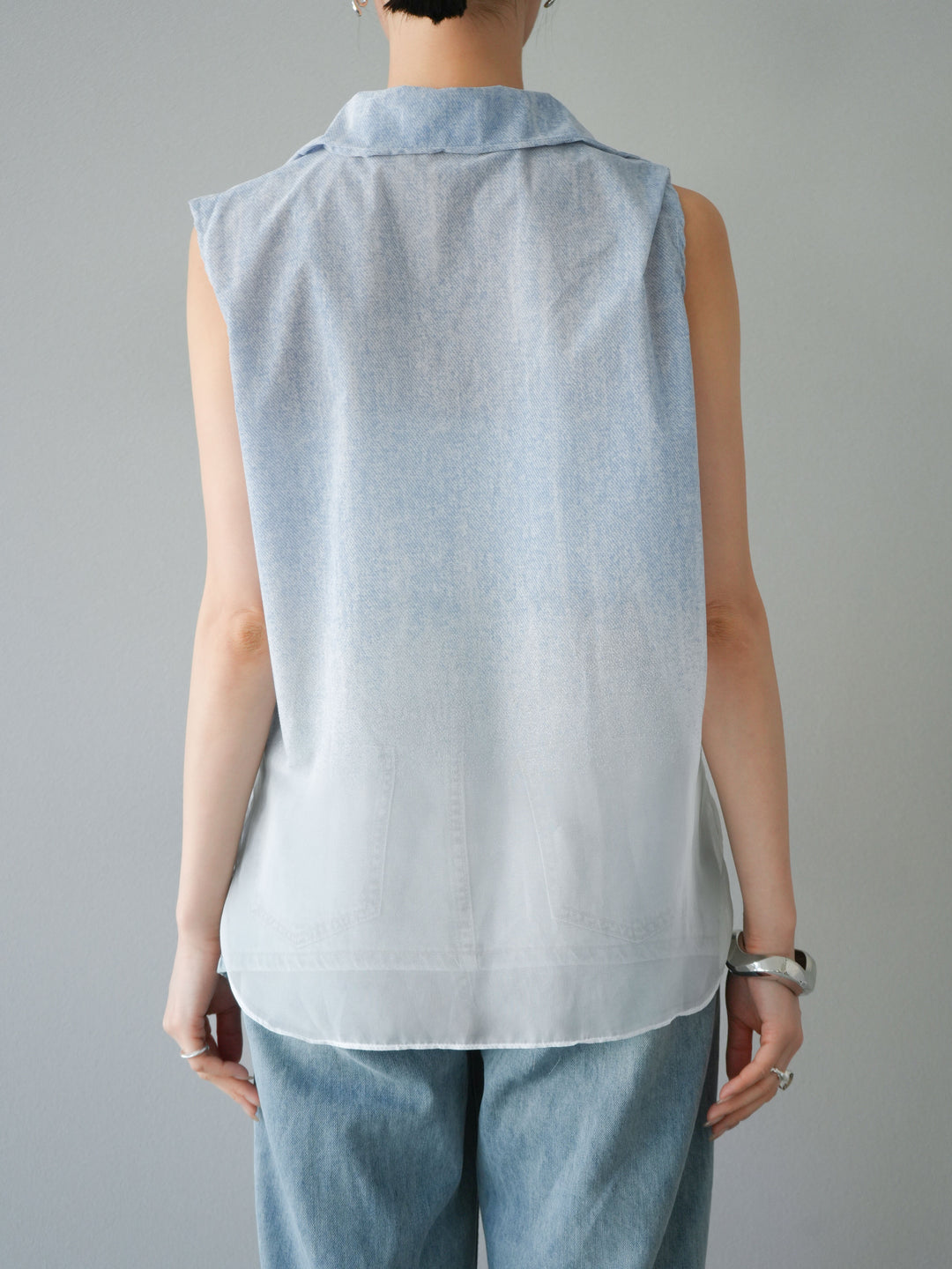 [予約]染めグラデージョンスキッパーブラウス/ライトブルー