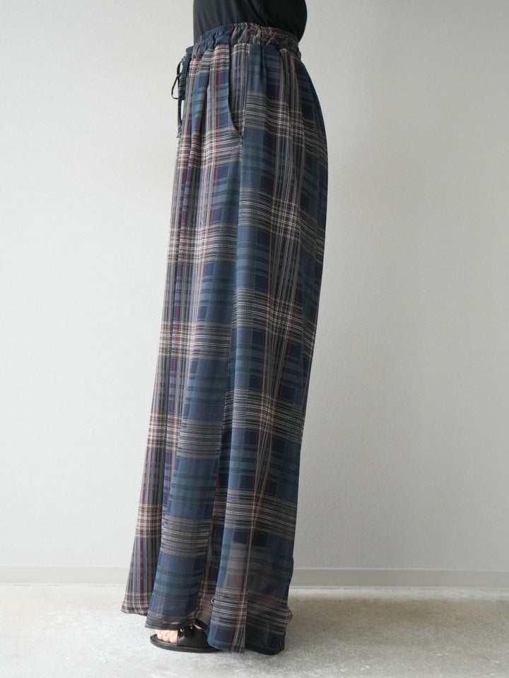 [預購] 透視格紋寬鬆褲/藏青色