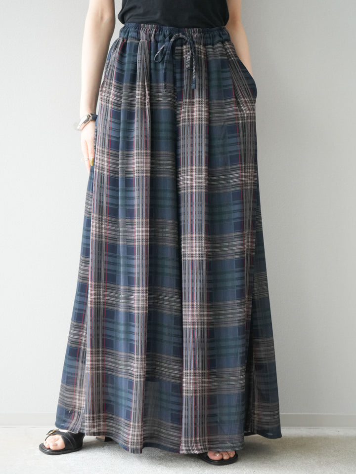 [預購] 透視格紋寬鬆褲/藏青色