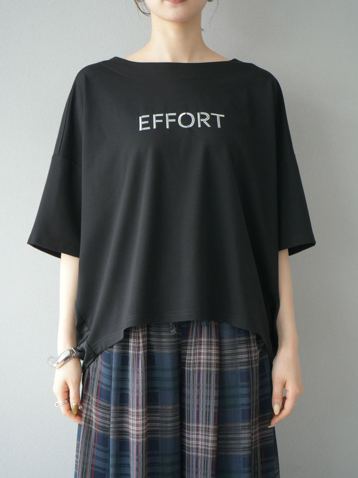 [予約]異素材メタリックロゴ刺繍×プリントTシャツ/ブラック