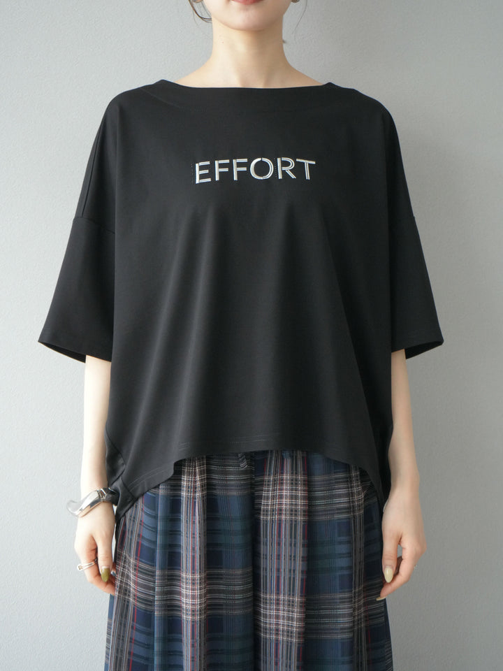 [予約]異素材メタリックロゴ刺繍×プリントTシャツ/ブラック