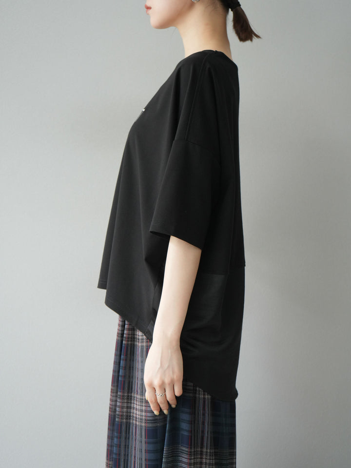 [予約]異素材メタリックロゴ刺繍×プリントTシャツ/ブラック