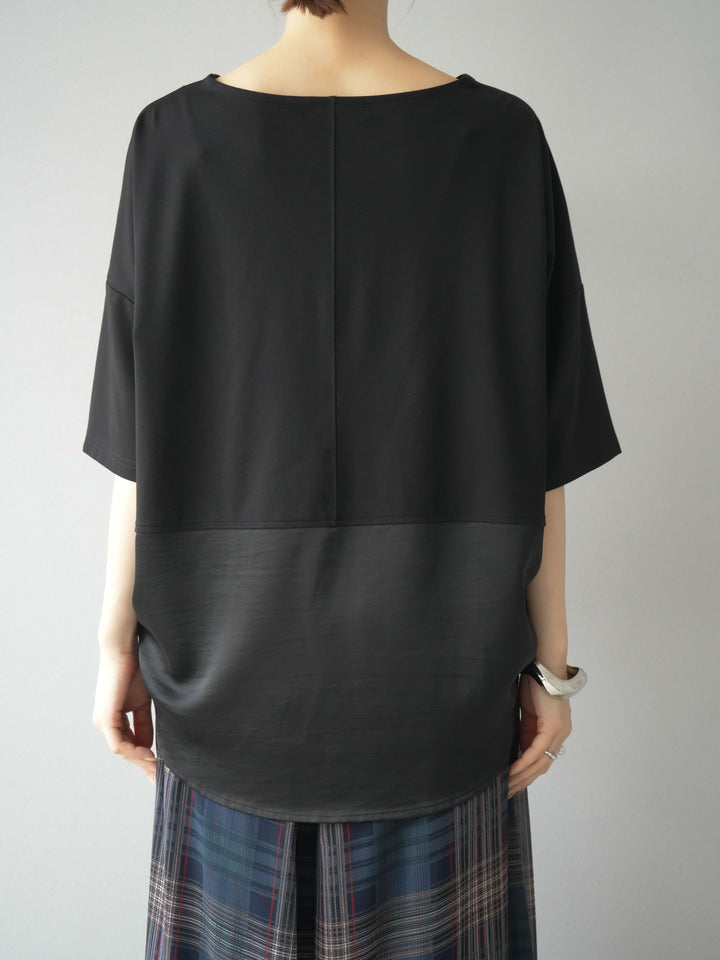 [予約]異素材メタリックロゴ刺繍×プリントTシャツ/ブラック