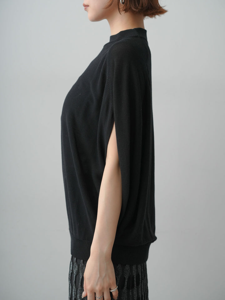 [予約]ボトルネックドロップショルダーニットトップス/black