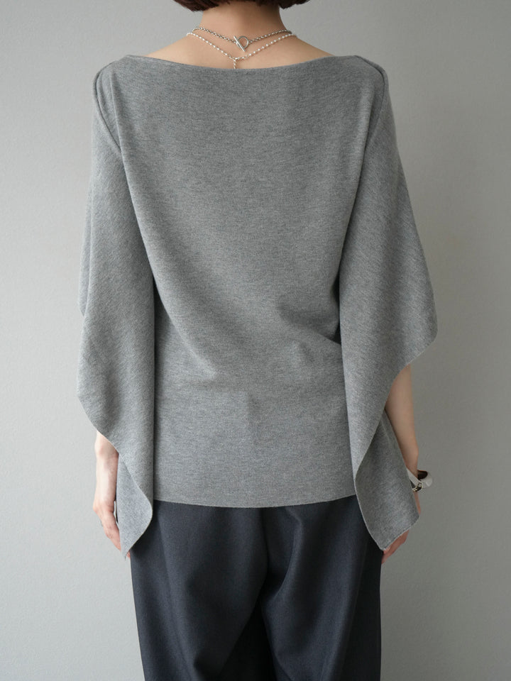 [予約]マントデザインスリットドルマンニット/グレー