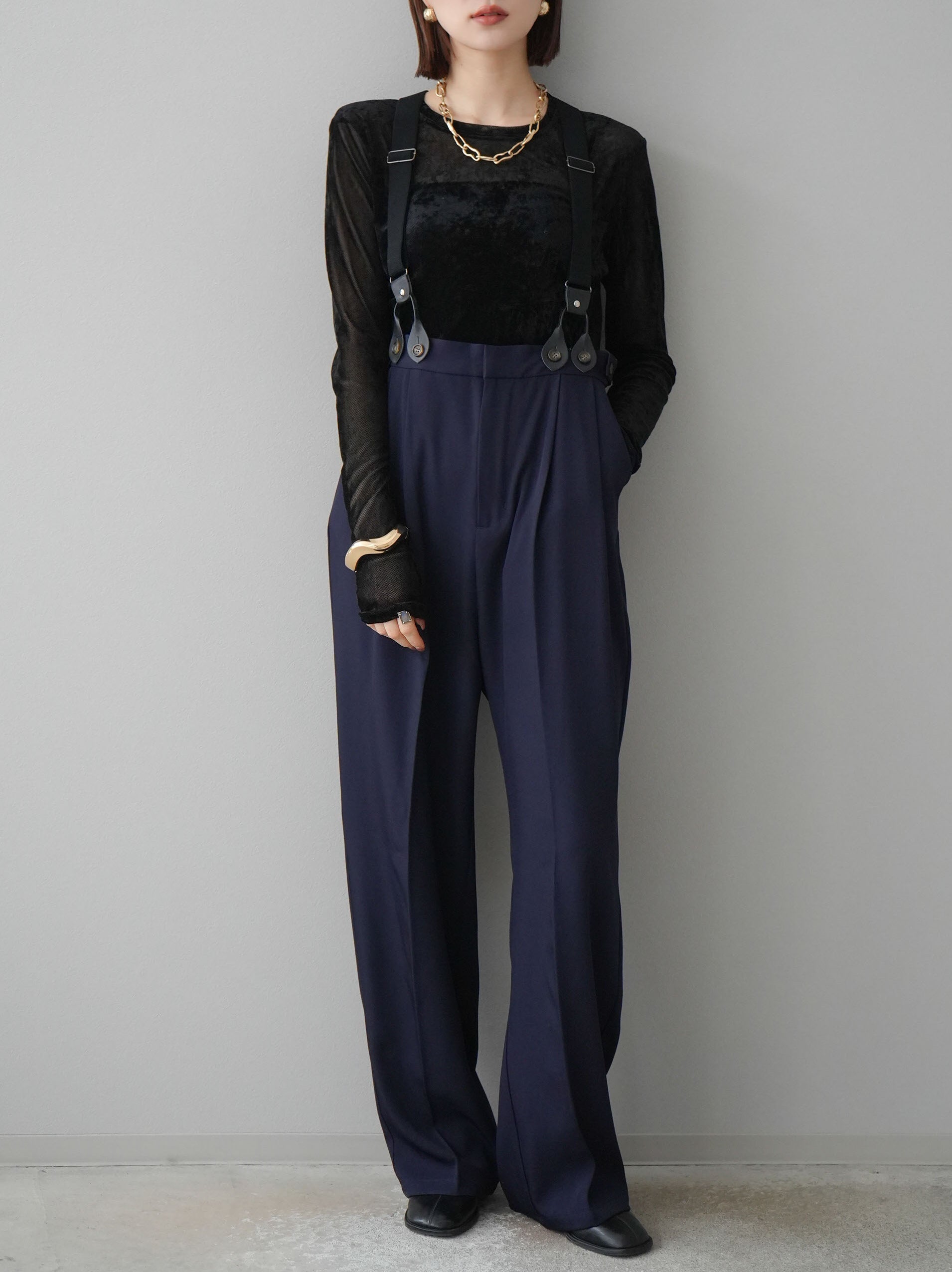 予約]サスペンダー付きツイルパンツ/ネイビー – Lumier