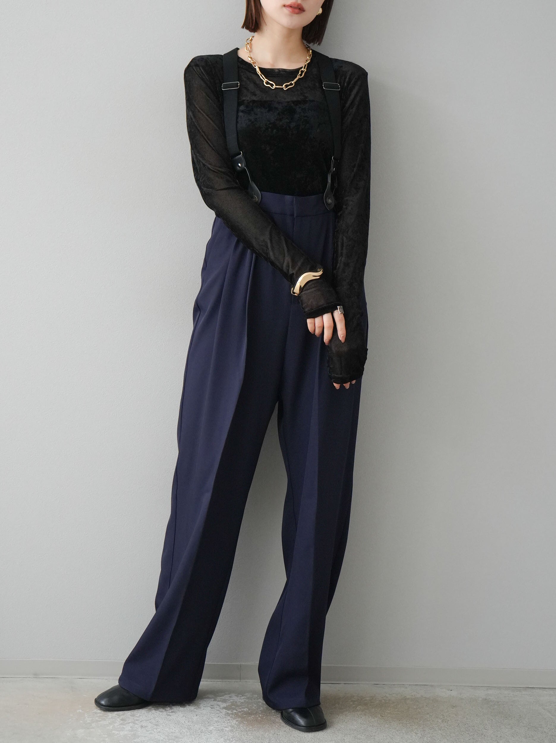 予約]サスペンダー付きツイルパンツ/ネイビー – Lumier