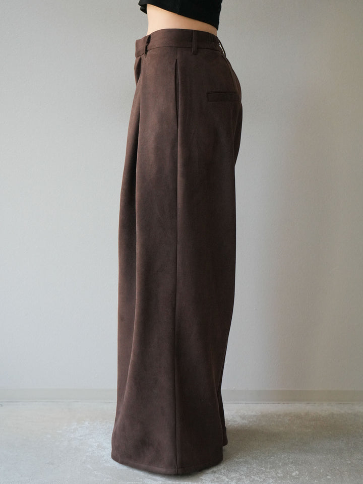 [予約]スウェードタックワイドパンツ/ブラウン