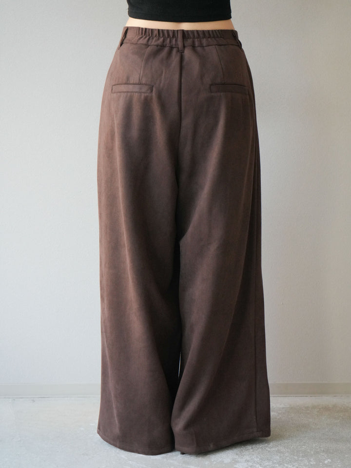[予約]スウェードタックワイドパンツ/ブラウン