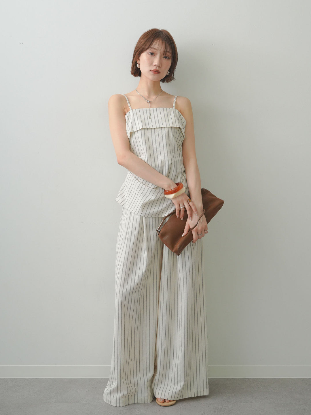 [SET]ストライプアシメキャミソール+ストライプタックワイドパンツ(2set)