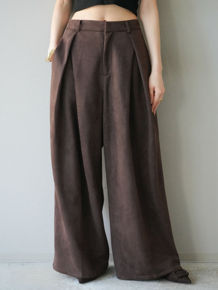 [予約]スウェードタックワイドパンツ/ブラウン