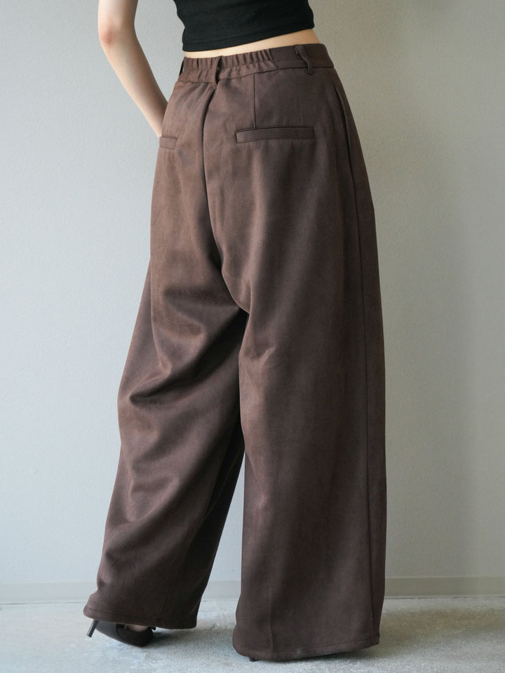 [予約]スウェードタックワイドパンツ/ブラウン