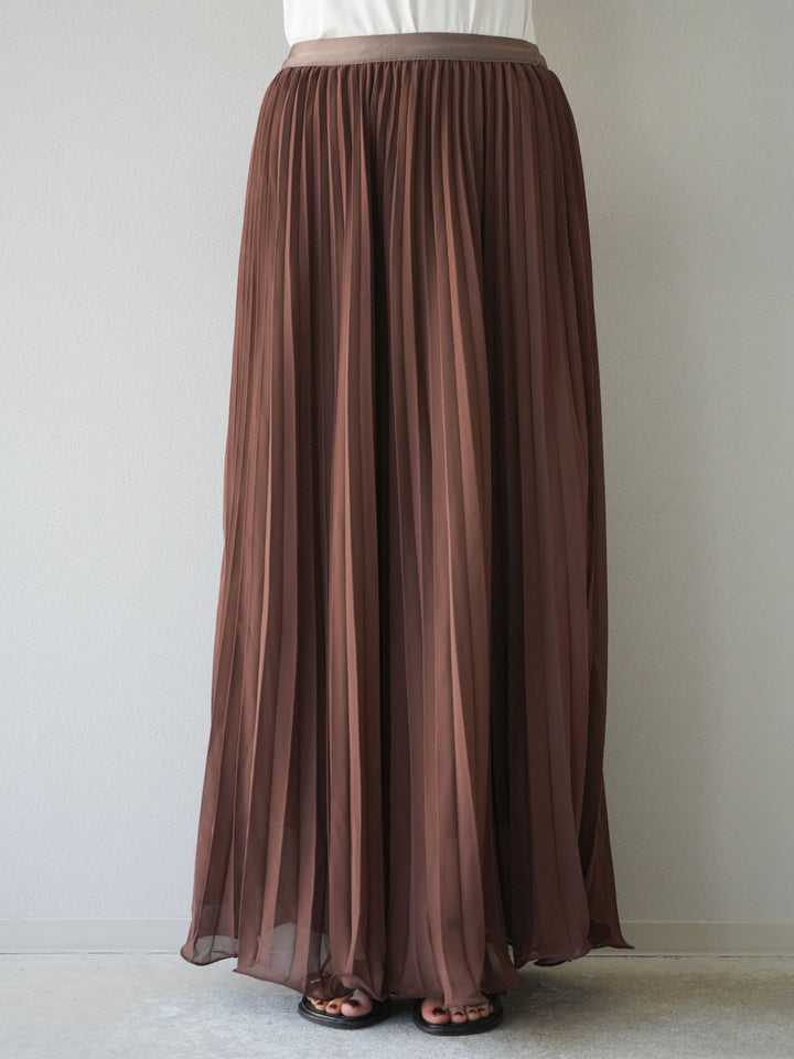 [予約]シフォンプリーツパイピングスカート/ブラウン
