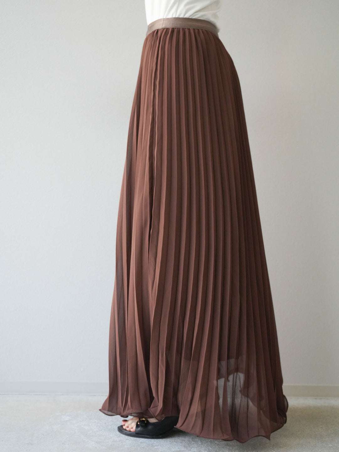 [予約]シフォンプリーツパイピングスカート/ブラウン