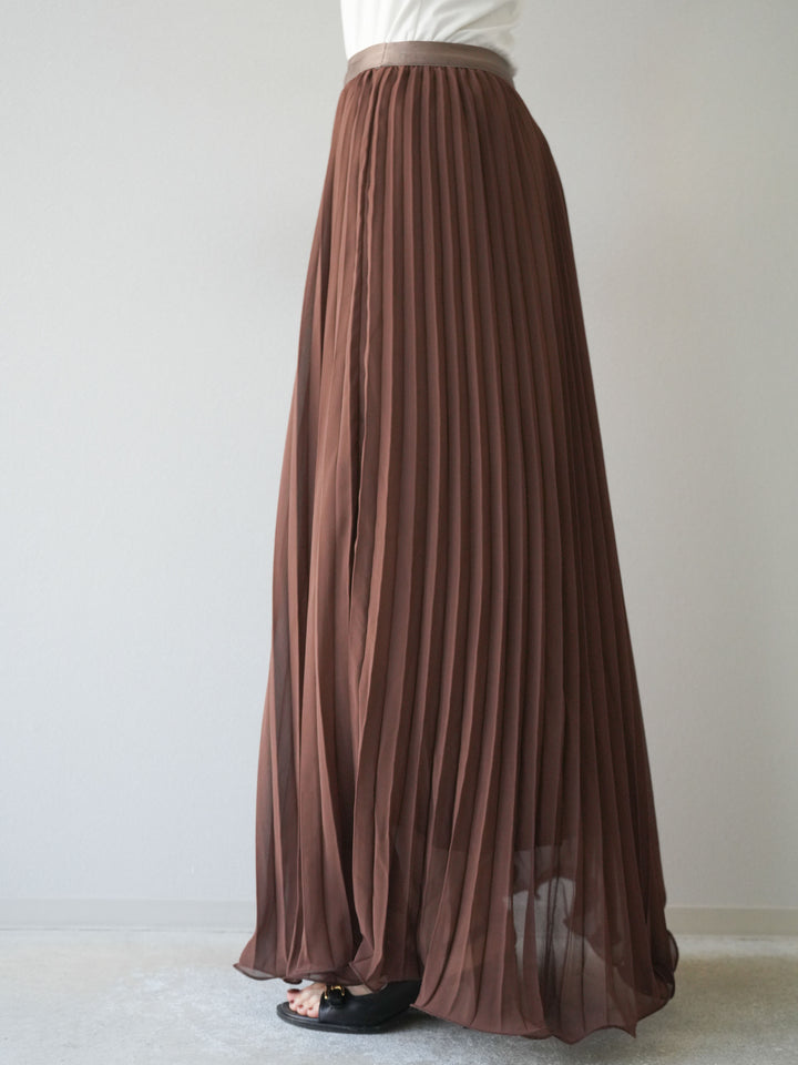 [予約]シフォンプリーツパイピングスカート/ブラウン
