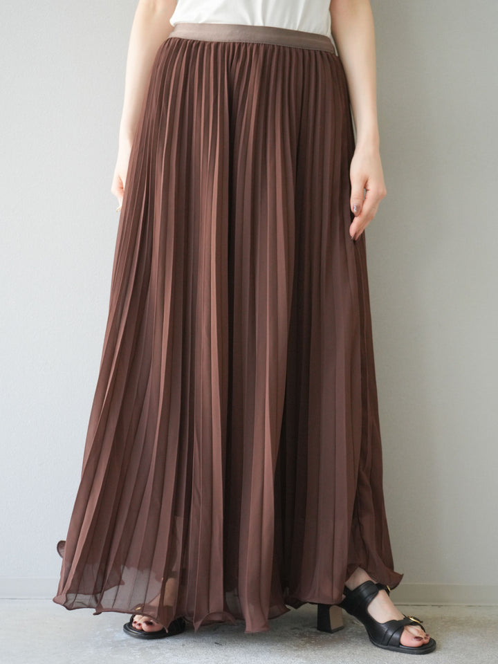 [予約]シフォンプリーツパイピングスカート/ブラウン