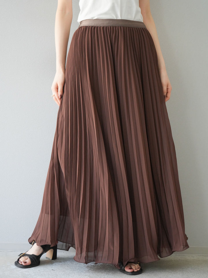 [予約]シフォンプリーツパイピングスカート/ブラウン