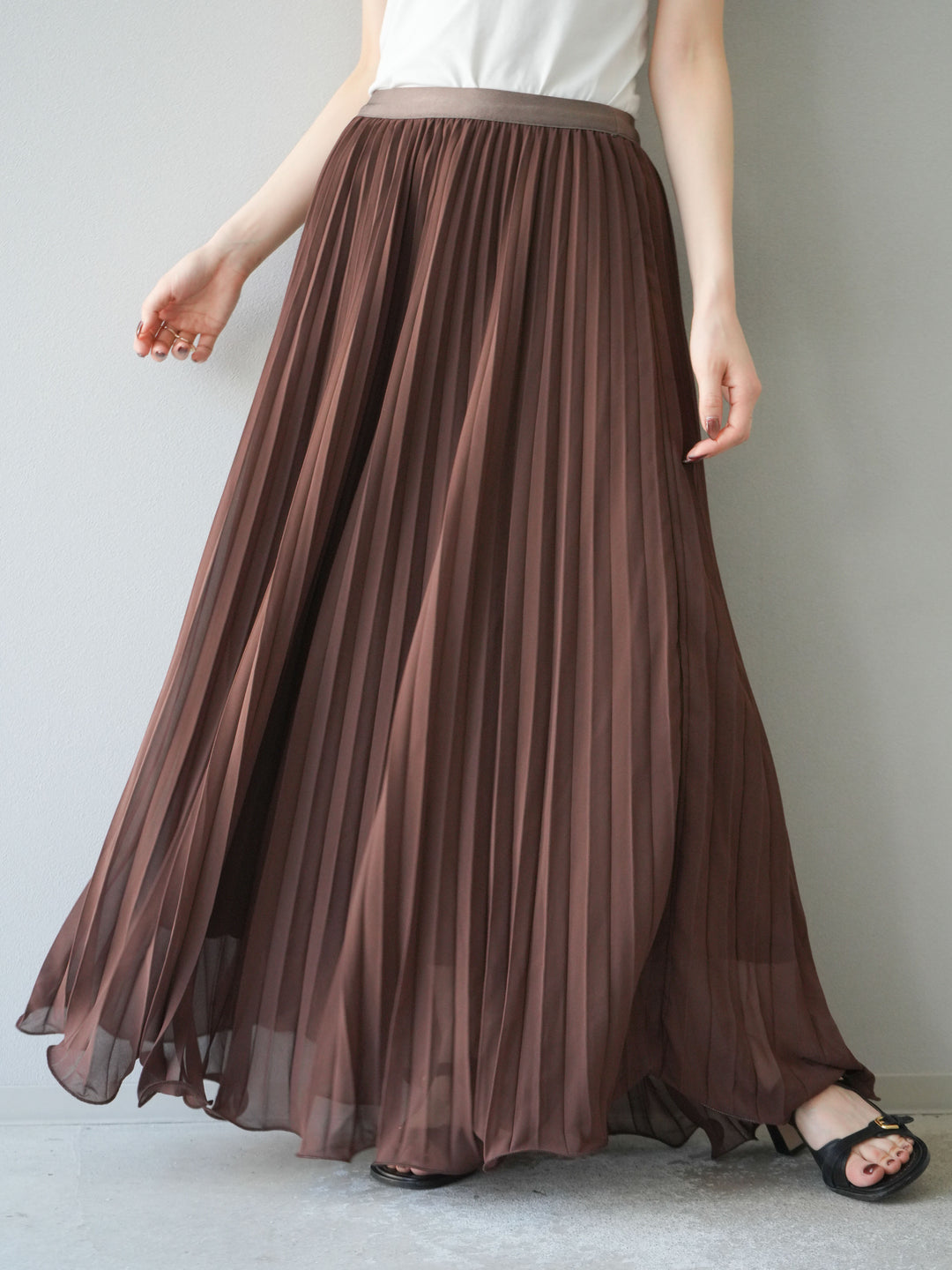 [予約]シフォンプリーツパイピングスカート/ブラウン