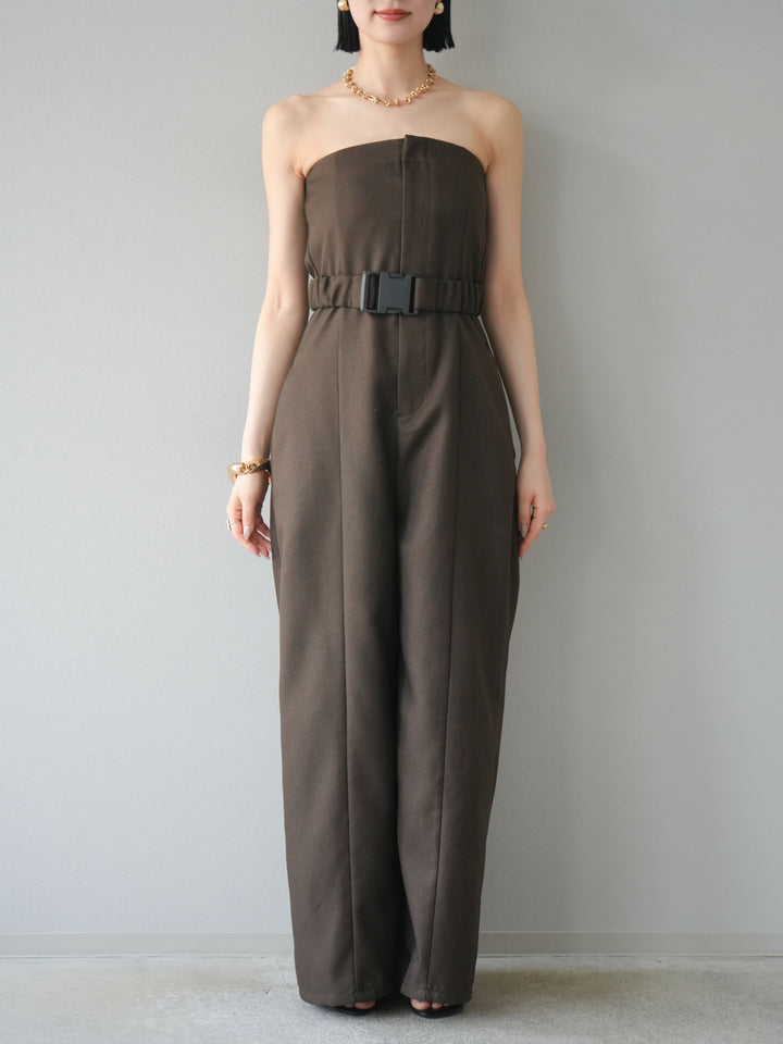 【預購】混色斜紋腰帶熊圖案工裝褲/棕色