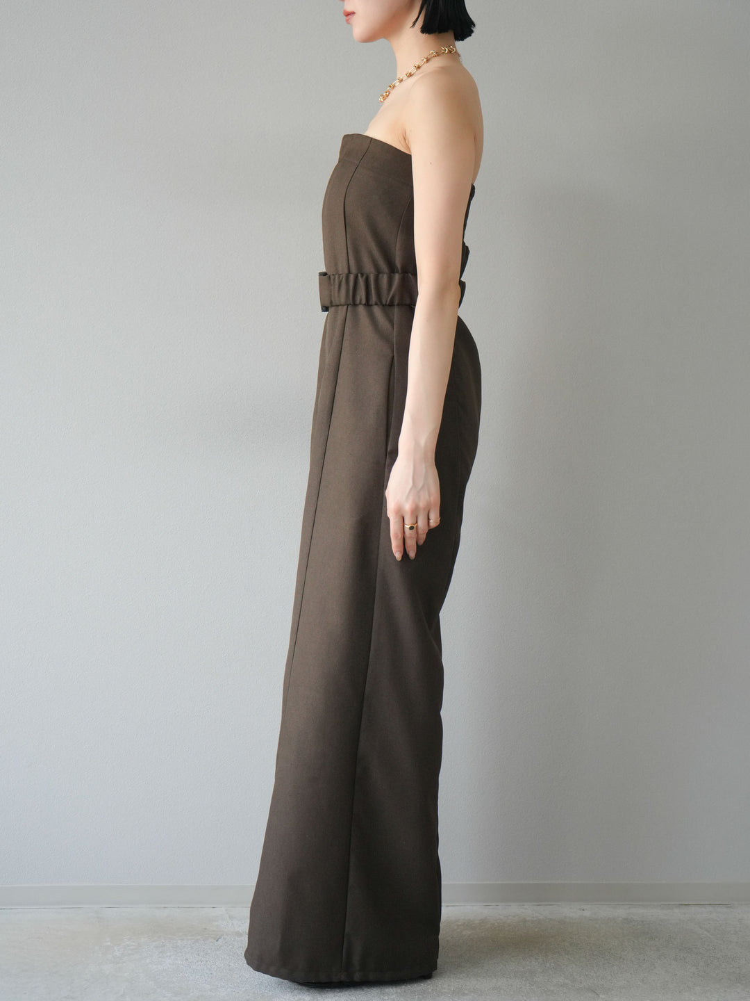 【預購】混色斜紋腰帶熊圖案工裝褲/棕色