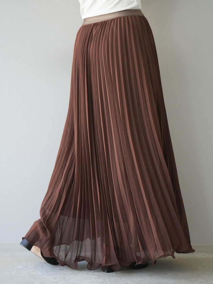[予約]シフォンプリーツパイピングスカート/ブラウン