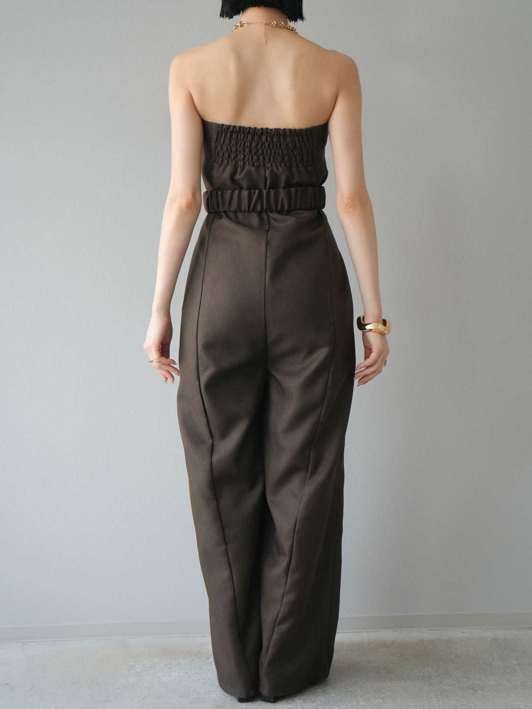 【預購】混色斜紋腰帶熊圖案工裝褲/棕色