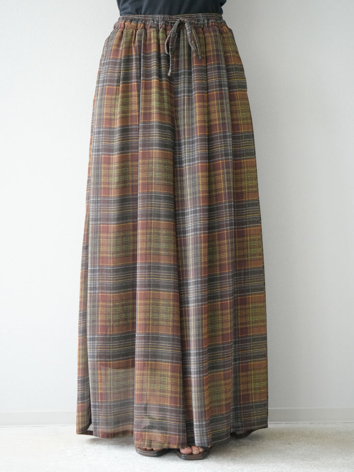 [預購] 透視格紋寬鬆褲/棕色