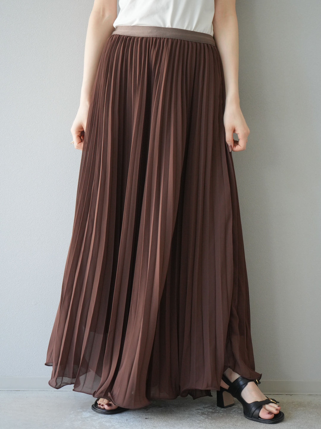 [予約]シフォンプリーツパイピングスカート/ブラウン