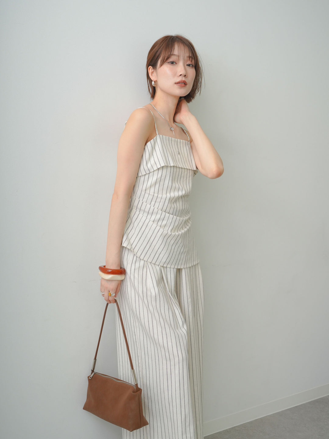 [SET]ストライプアシメキャミソール+ストライプタックワイドパンツ(2set)