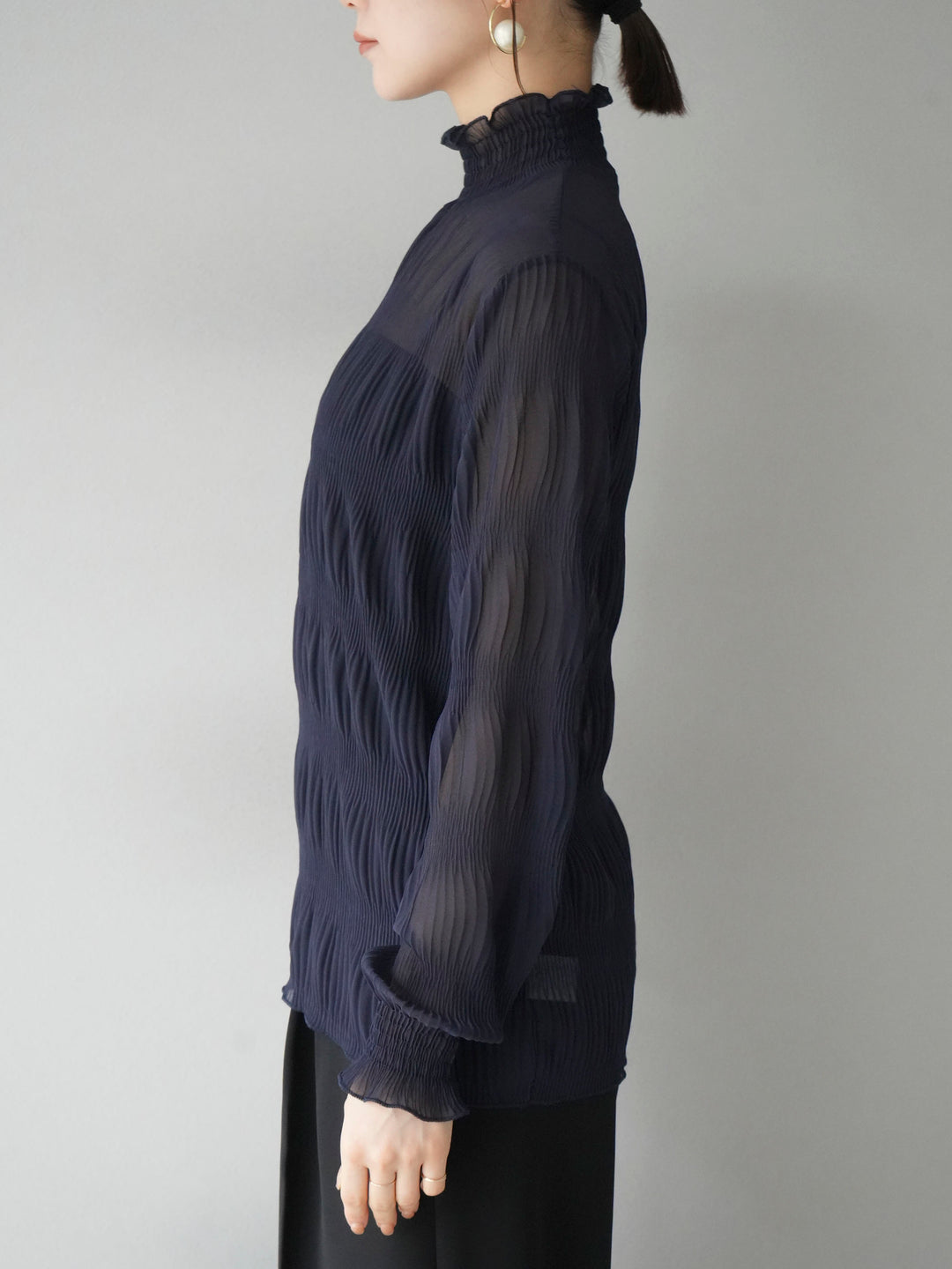 [Pre-order] Shirring Chiffon Blouse/Navy