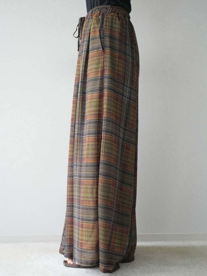 [預購] 透視格紋寬鬆褲/棕色