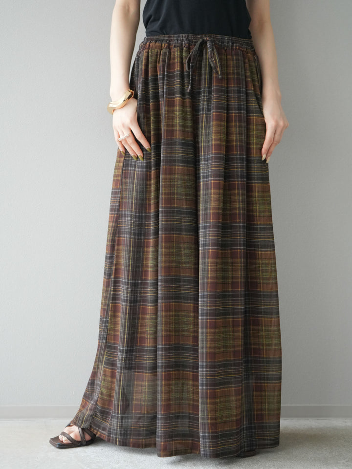 [預購] 透視格紋寬鬆褲/棕色