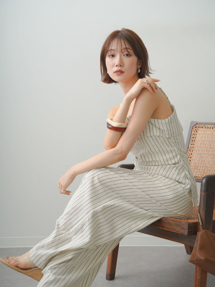 [SET]ストライプアシメキャミソール+ストライプタックワイドパンツ(2set)