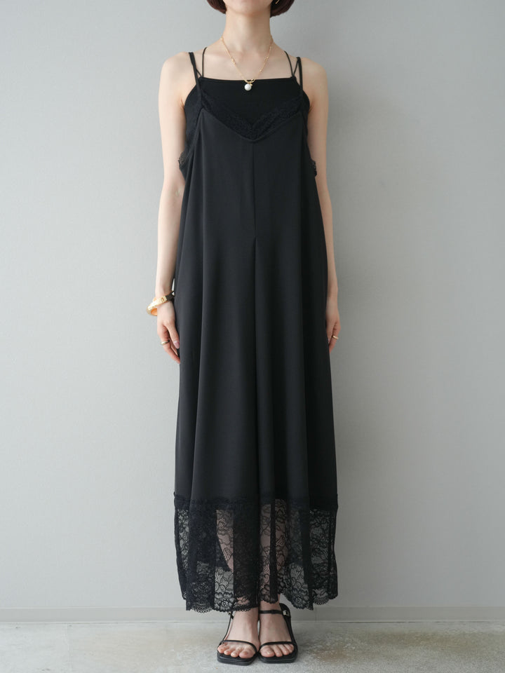 【預購】蕾絲疊層吊帶裙/黑色