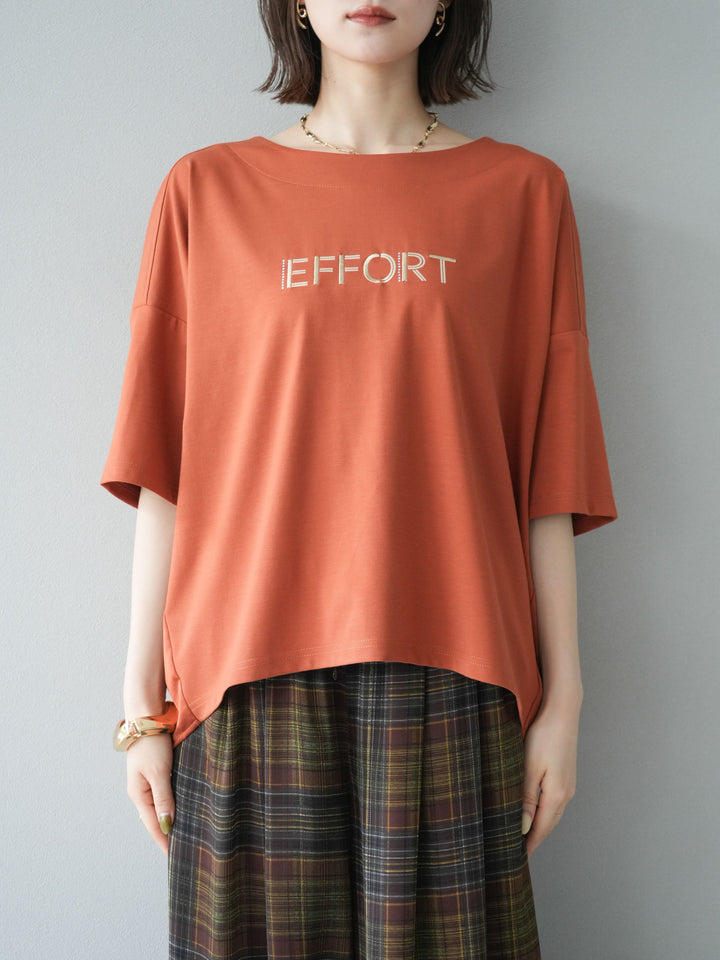 [予約]異素材メタリックロゴ刺繍×プリントTシャツ/オレンジ