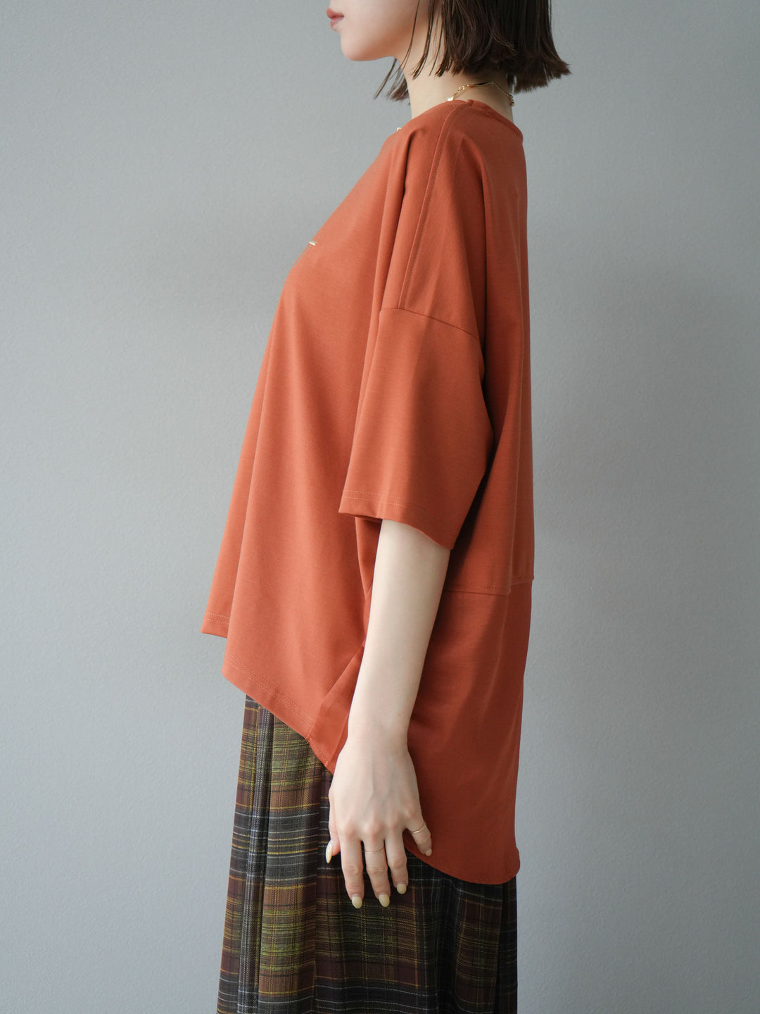 [予約]異素材メタリックロゴ刺繍×プリントTシャツ/オレンジ