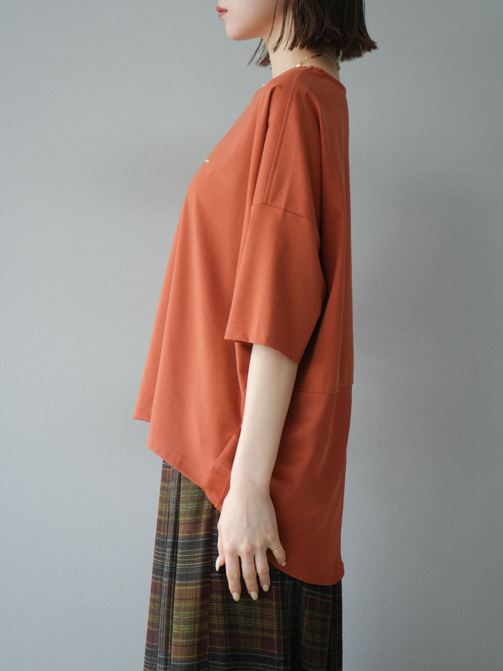 [予約]異素材メタリックロゴ刺繍×プリントTシャツ/オレンジ
