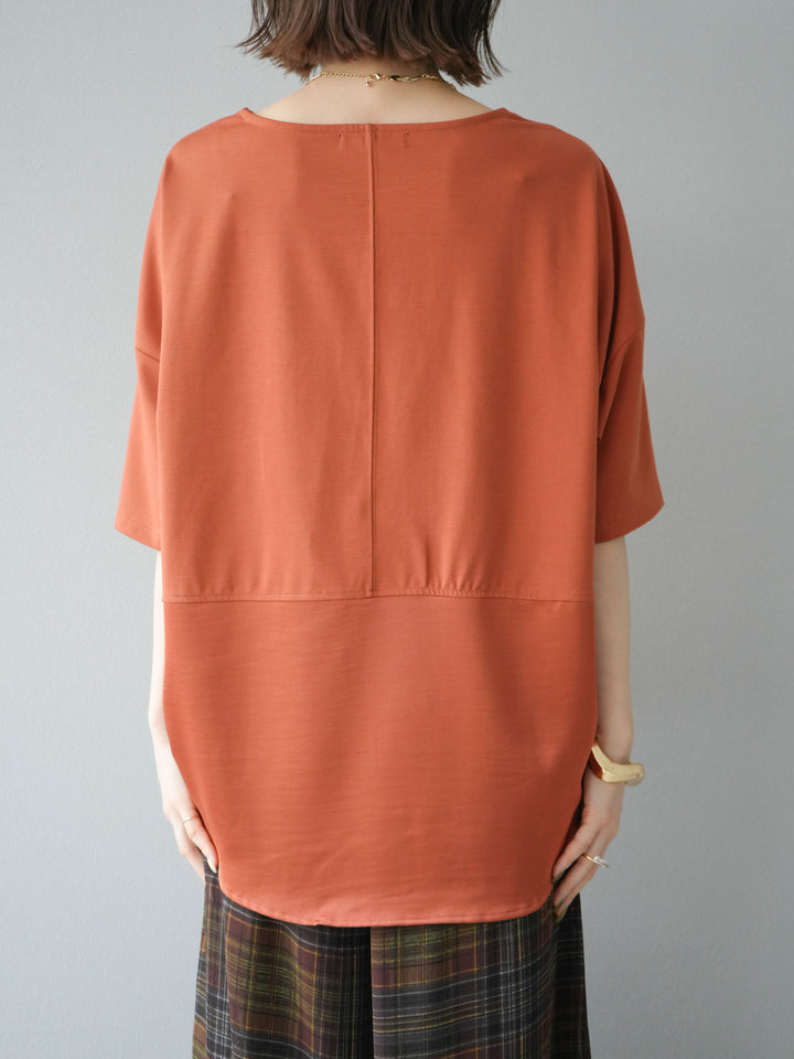 [予約]異素材メタリックロゴ刺繍×プリントTシャツ/オレンジ