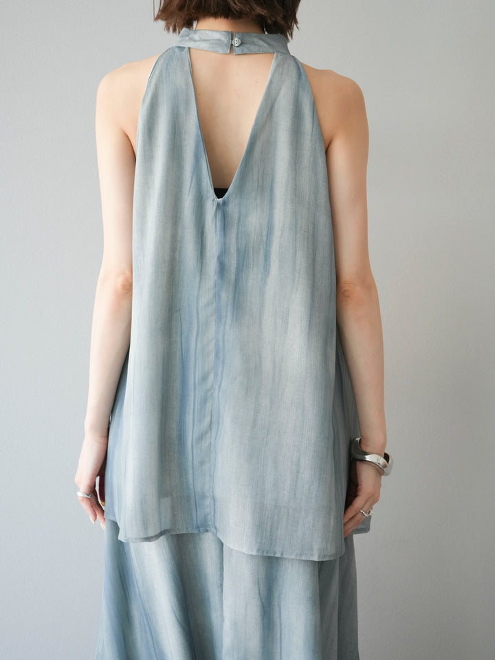 [SET] 細膩花紋V領襯衫＆喇叭裙（2套）