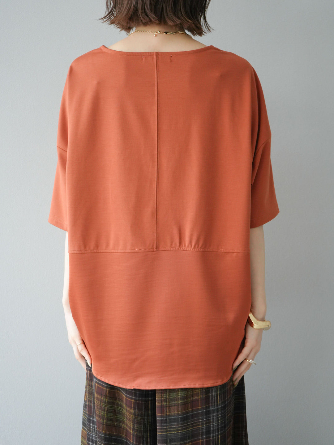 [予約]異素材メタリックロゴ刺繍×プリントTシャツ/オレンジ