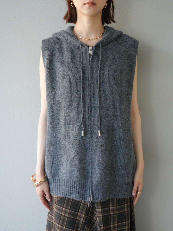 [予約]ノースリーブニットパーカー/グレー